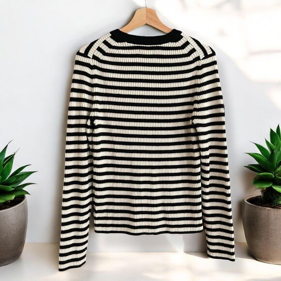GAP Brooklyn Rib Knit Striped Crew Sweater - Black/Ivory/Gold - Picture 6 of 10